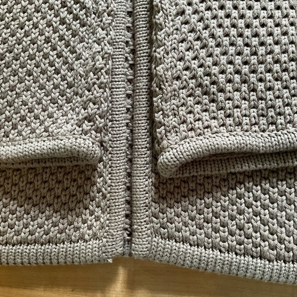 Ruby Rd Lg Cotton/Acrylic Blend Taupe 1 Button Crochet Sweater Faux Suede Trim - Picture 14 of 16